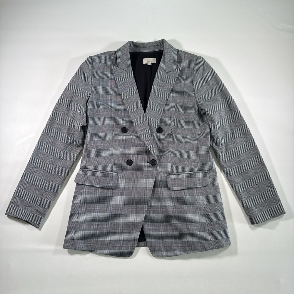 Loft Women's Gray Plaid Double-Breasted Blazer